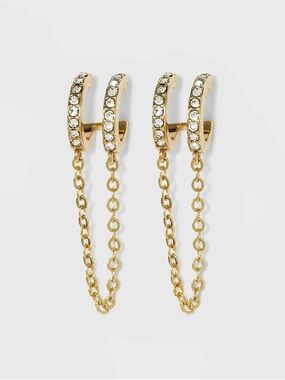 SUGARFIX by BaubleBar Double Hoop Stud Earrings with Chain NWOT